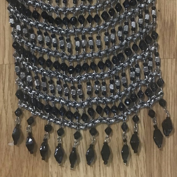Beaded choker statement necklace black and silver - Picture 2 of 2